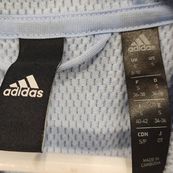Adidas Women's Hooded Sweatshirt Climawarm Light Blue Kangaroo Pocket - Size S - Picture 7 of 9